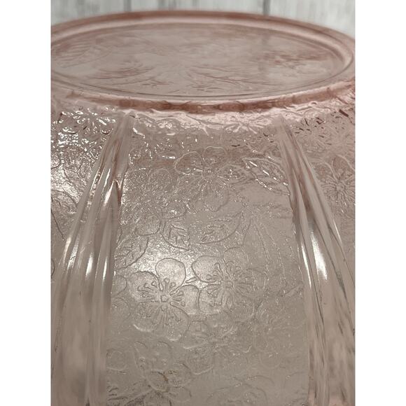 Vintage Jeannette Cherry Blossom Serving Bowl With Handles Pink Depression Glass - Picture 6 of 7